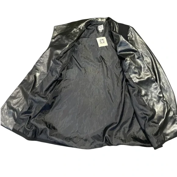 Anne Klein Black Blazer with Leather Sleeves - Picture 3 of 10